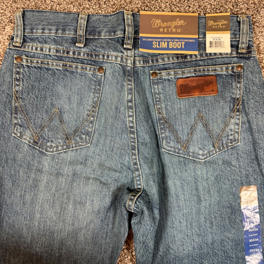 Wrangler Retro Slim Boot Jeans Mens 30x34 Medium Wash Denim 1077MWZWO NWT - Picture 7 of 8